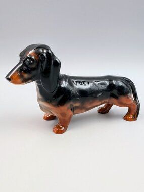 Vintage Beswick England Porcelain Dachshund Figurine - Black and Tan Wiener Dog